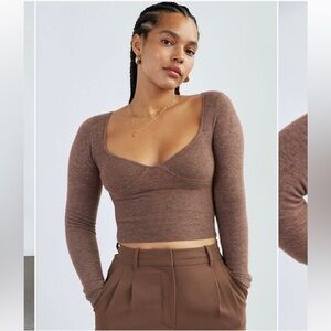 Aritzia Wilfred Greer Brown Long Sleeve Bustier Crop Top Wool Sweater Medium